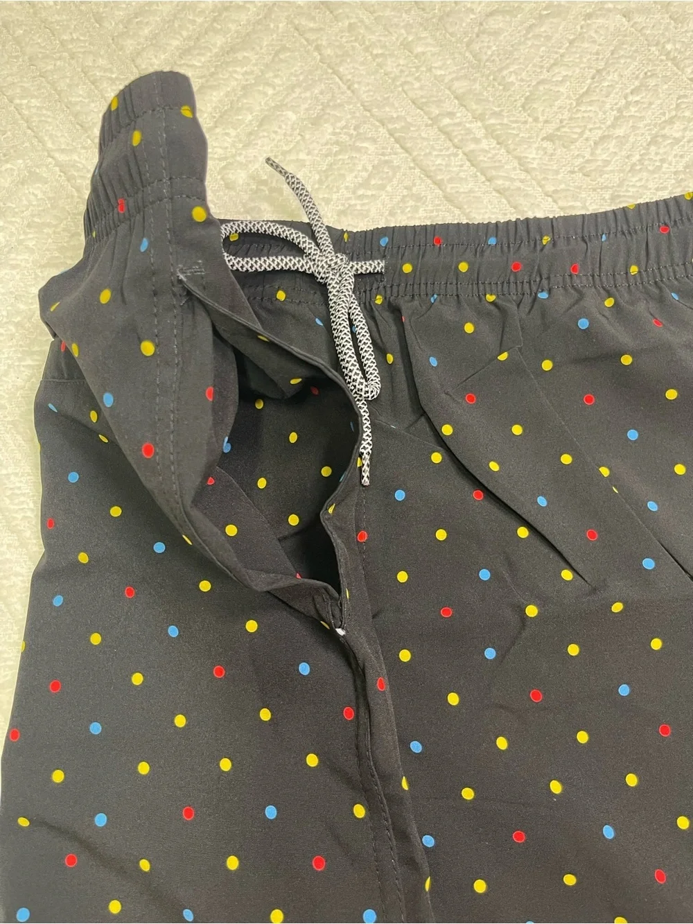 Biwisy Men's Black Swim Trunks with Multicolor Polka Dots Size L